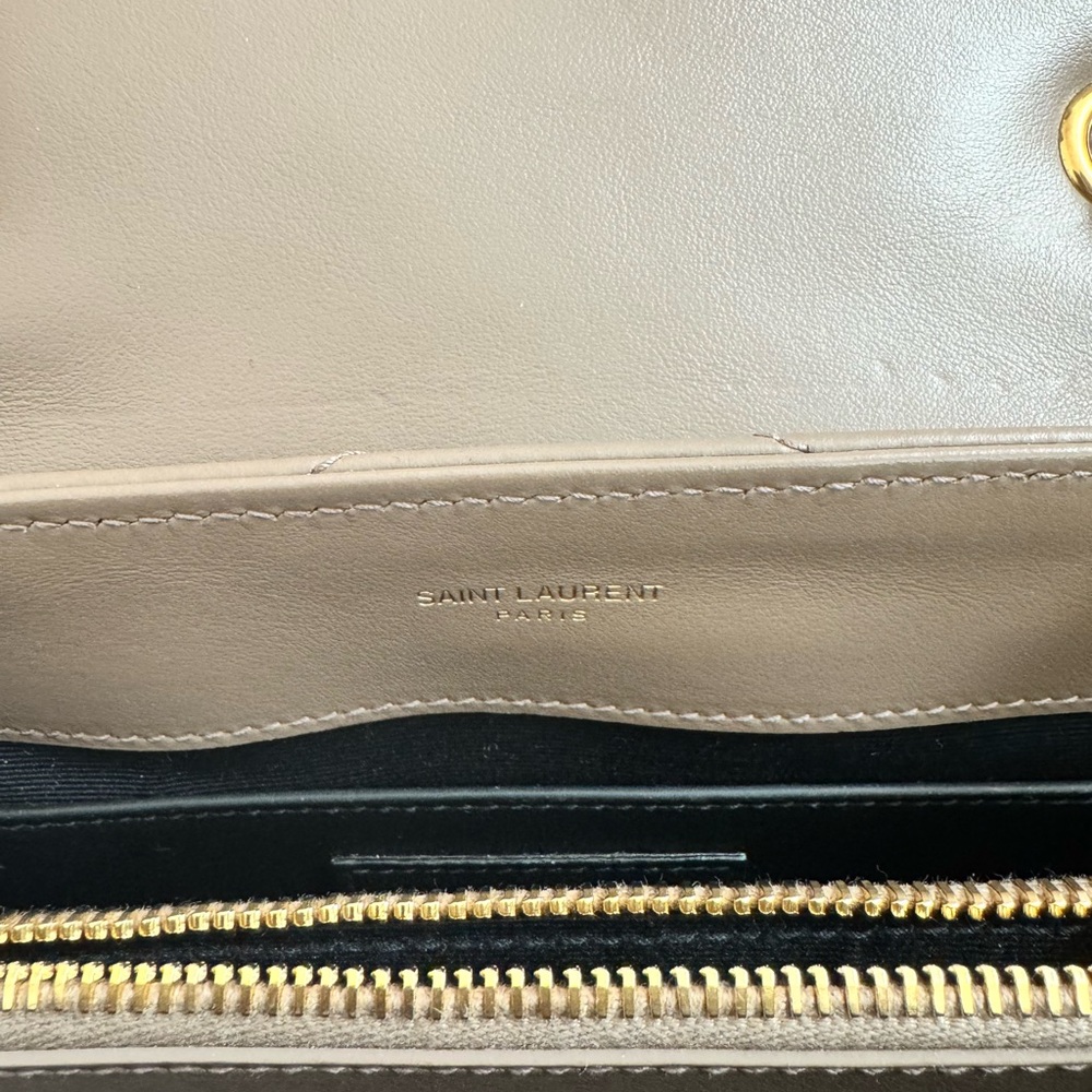 YSL Calfskin Y Quilted Monogram Small Loulou Chain Satchel Dark Beige - Picture 3 of 8